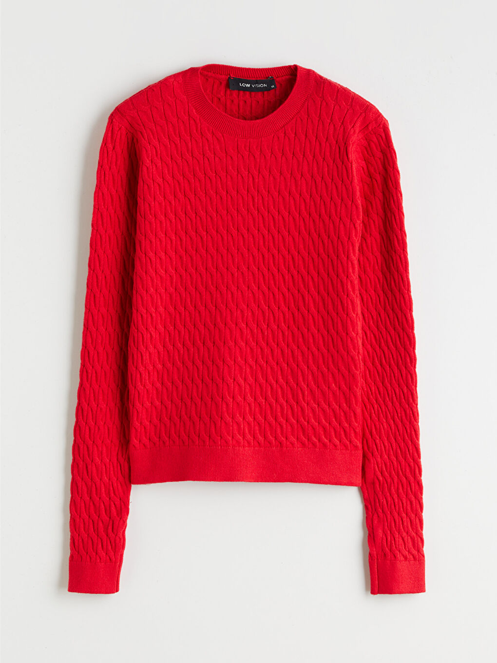 Kırmızı Bisiklet Yaka Kendinden Desenli Kadın Triko Kazak-4