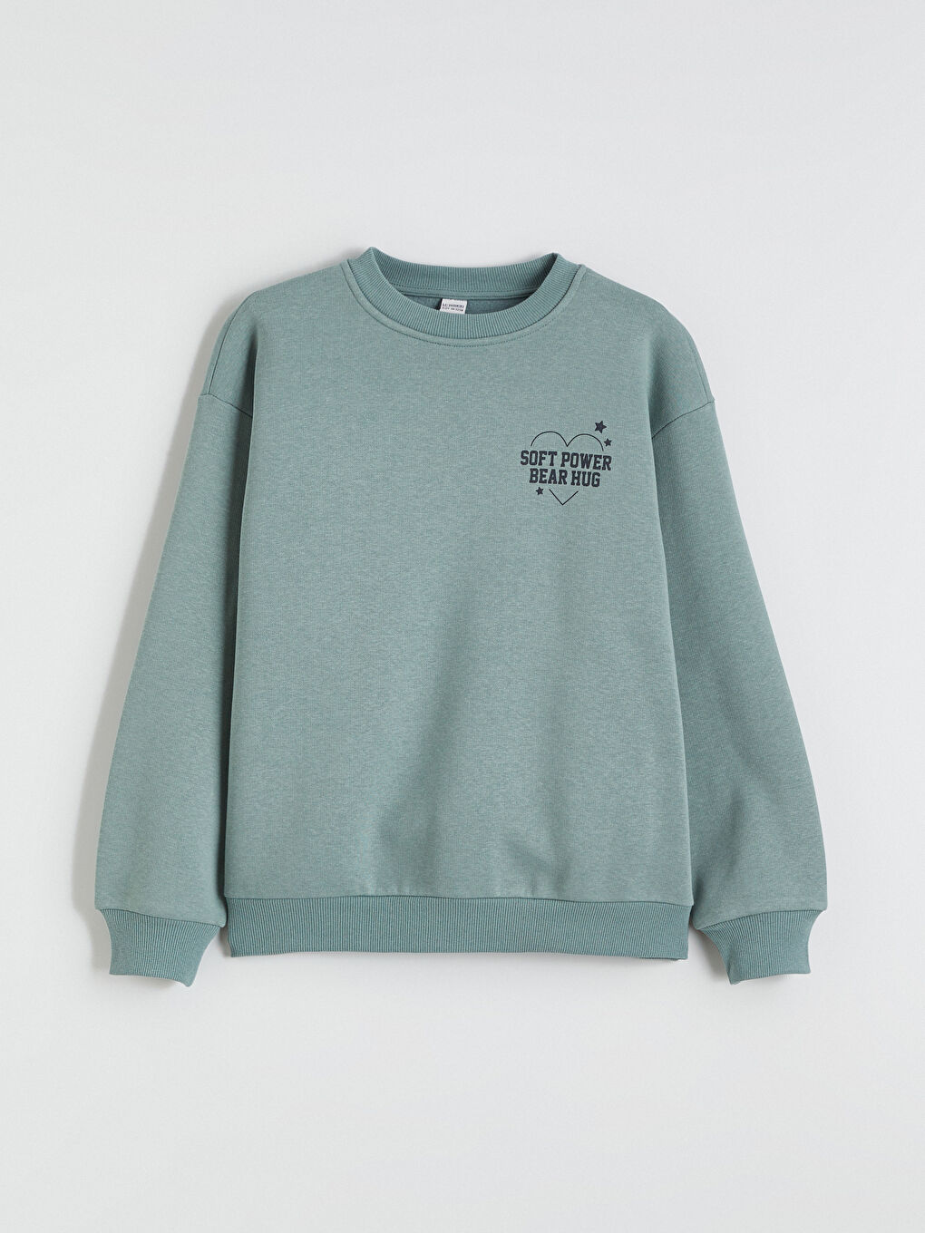 Yeşil Baskılı Kız Çocuk Kalın Sweatshirt-1