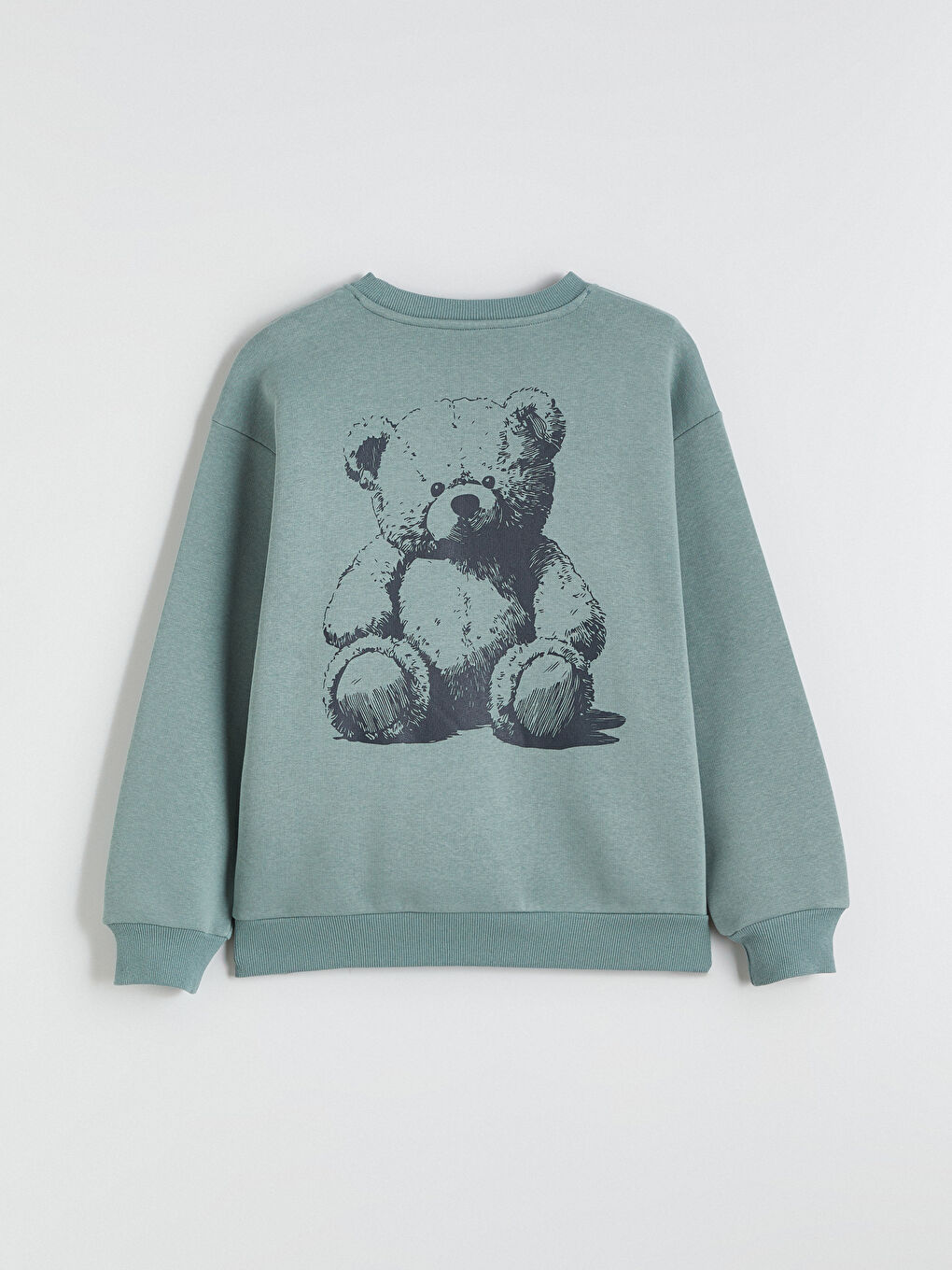 Yeşil Baskılı Kız Çocuk Kalın Sweatshirt-3