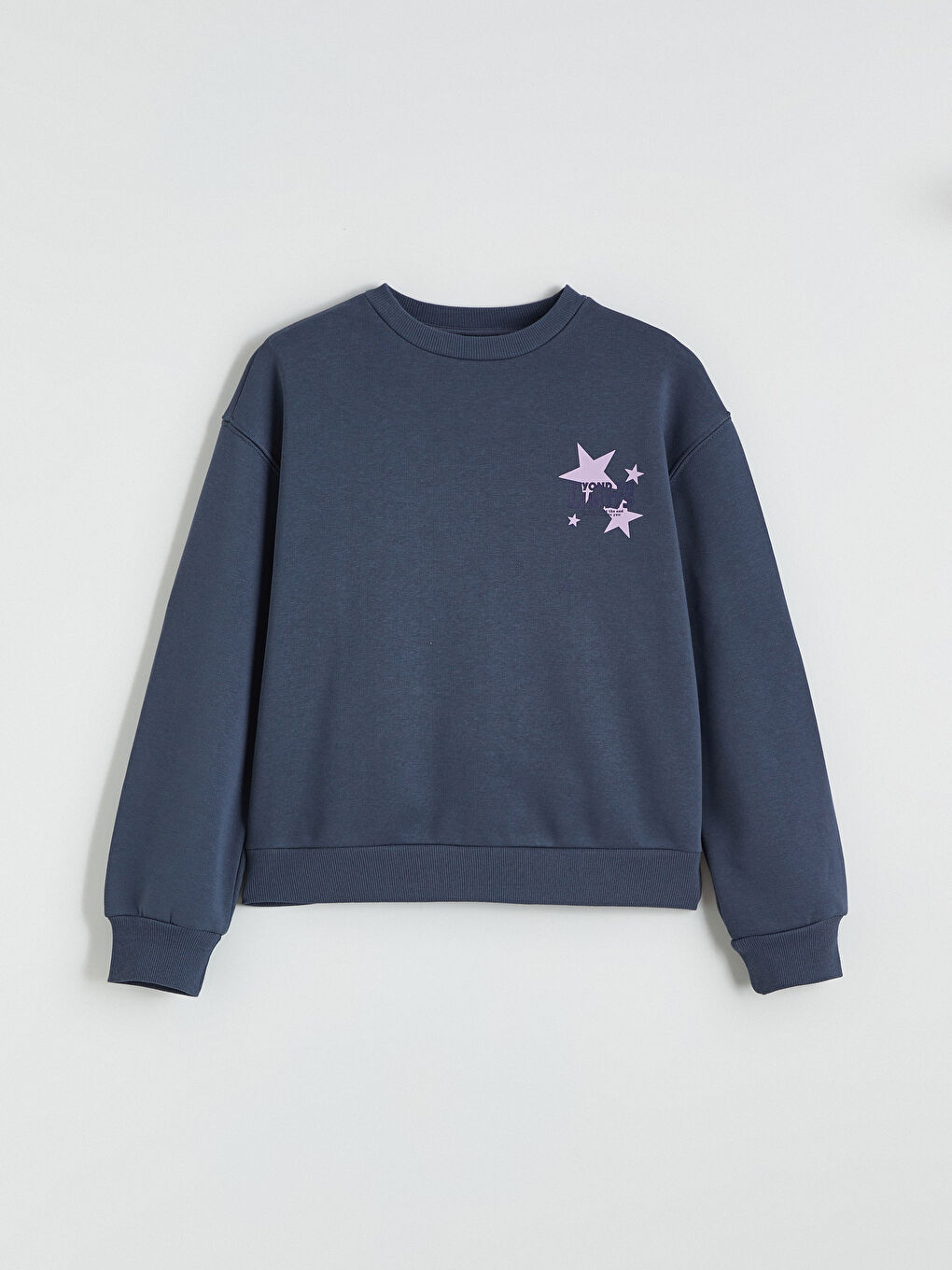 Antrasit Bisiklet Yaka Baskılı Kız Çocuk Kalın Sweatshirt-4