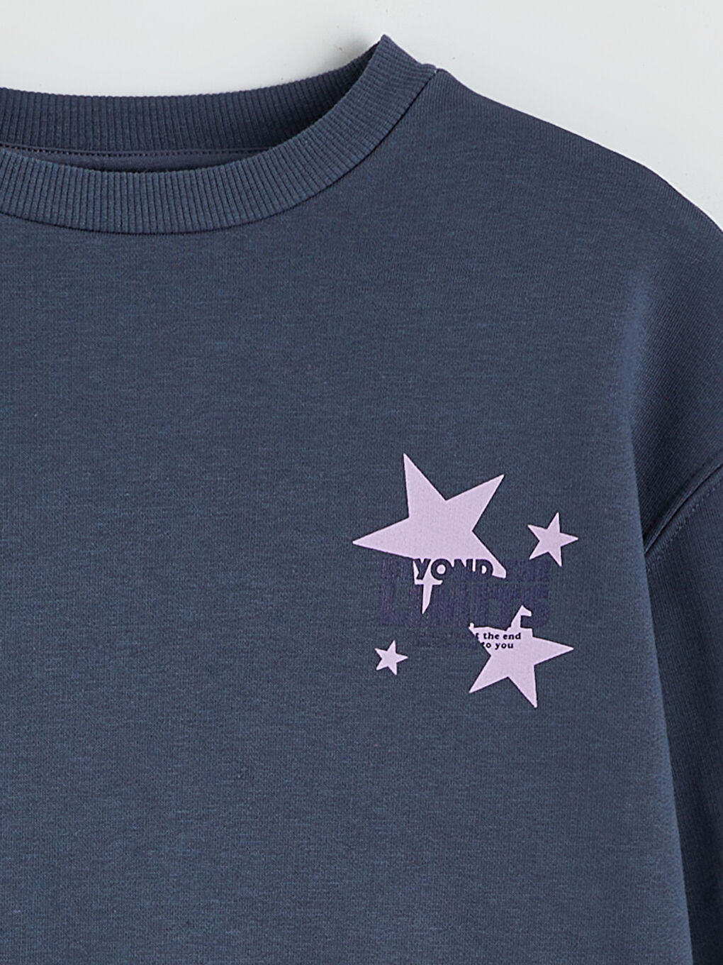 Antrasit Bisiklet Yaka Baskılı Kız Çocuk Kalın Sweatshirt-5