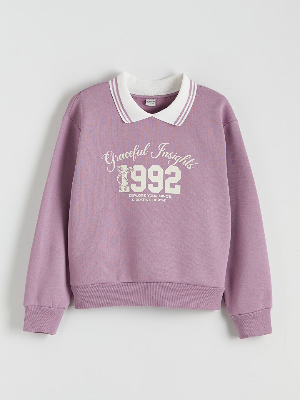 Lila Polo Yaka Kız Çocuk Kalın Sweatshirt