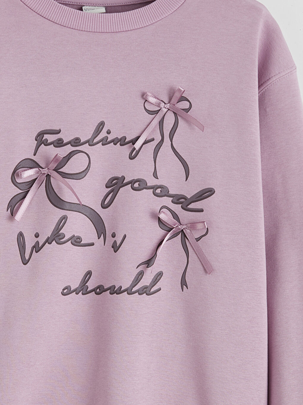 Lila Bisiklet Yaka Fiyonk Detaylı Kız Çocuk Kalın Sweatshirt-2