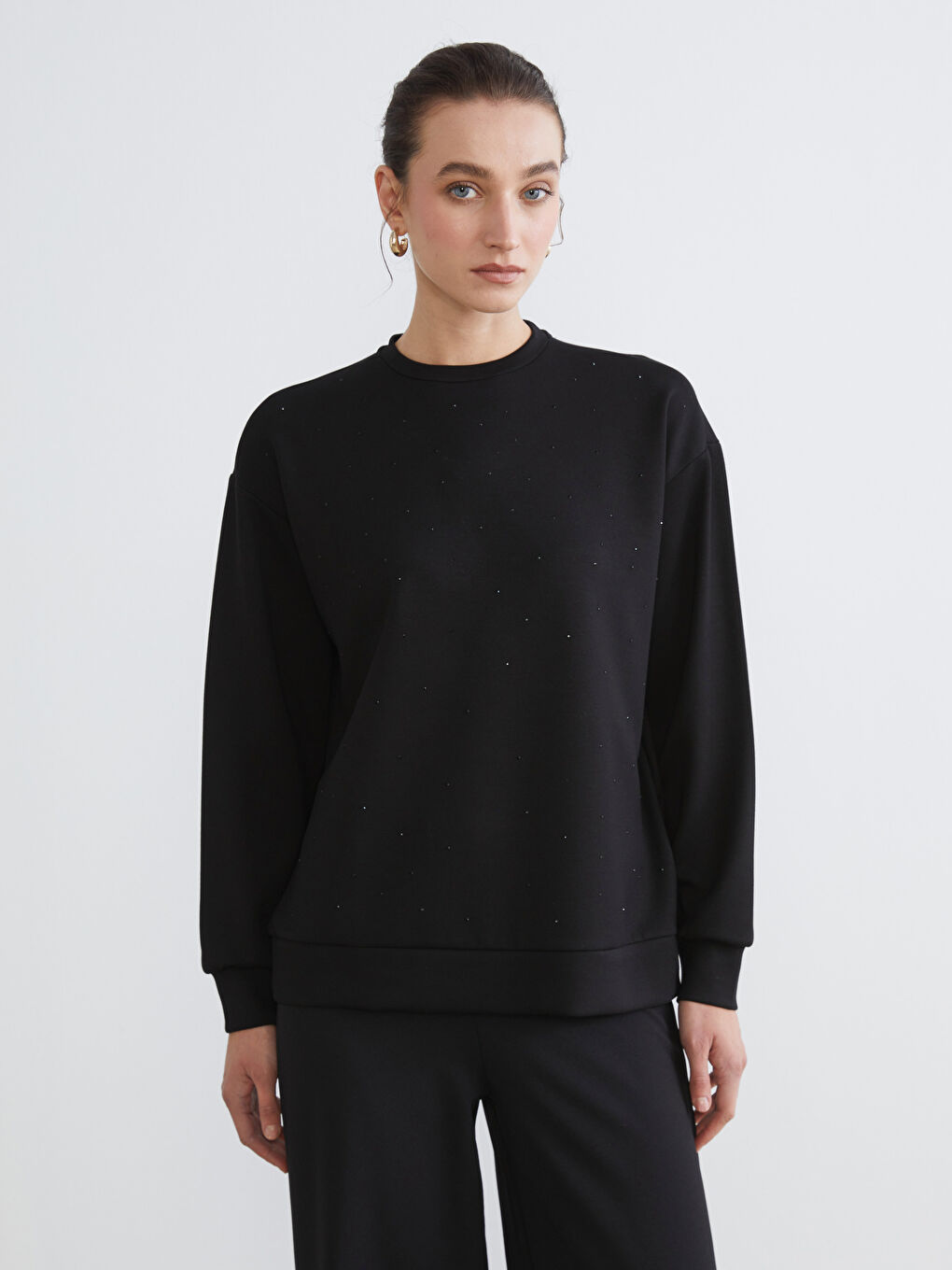 Crew Neck Rhinestone Embellished Women's Sweatshirt