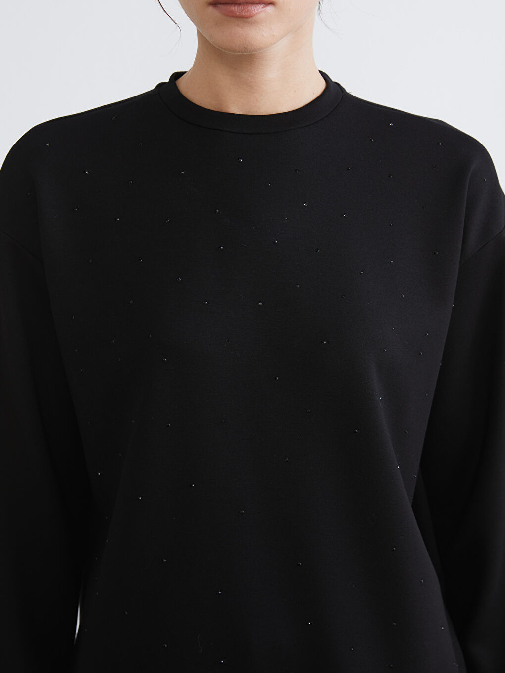 Crew Neck Rhinestone Embellished Women's Sweatshirt-2