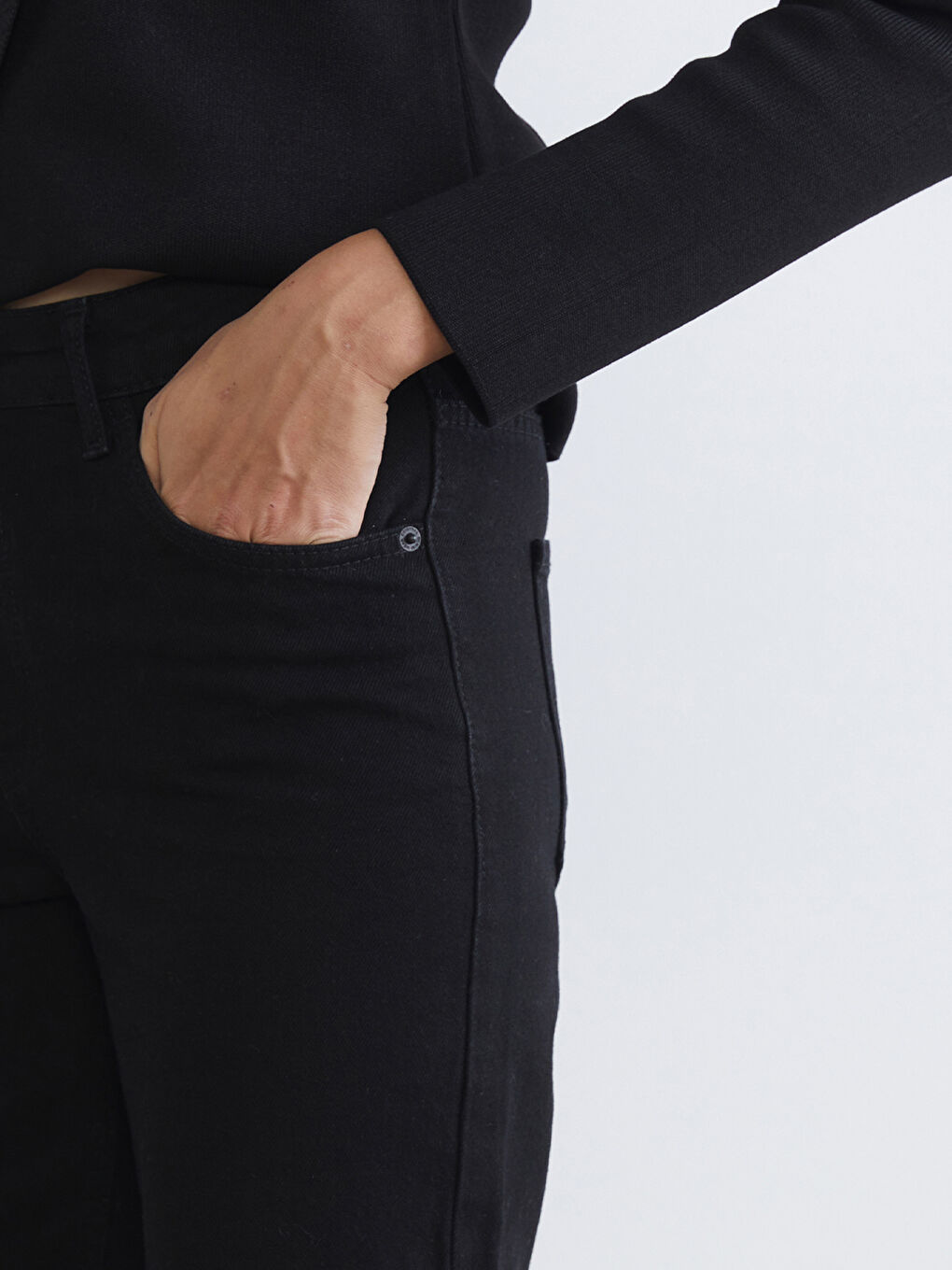 Siyah Wideleg Kadın Jean Pantolon-2