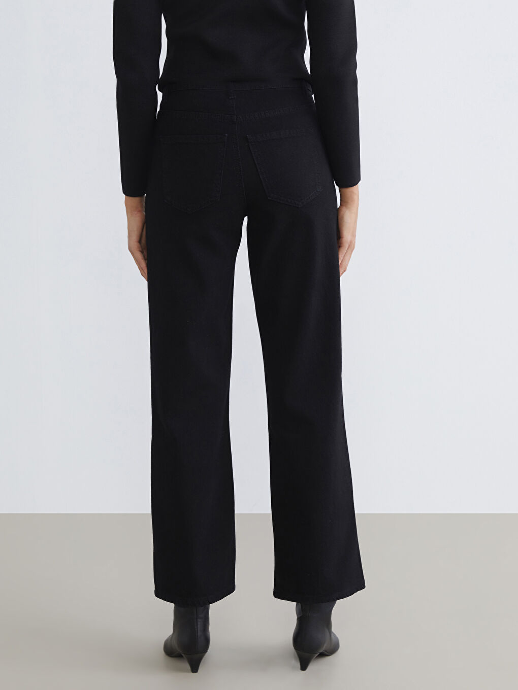Siyah Wideleg Kadın Jean Pantolon-3
