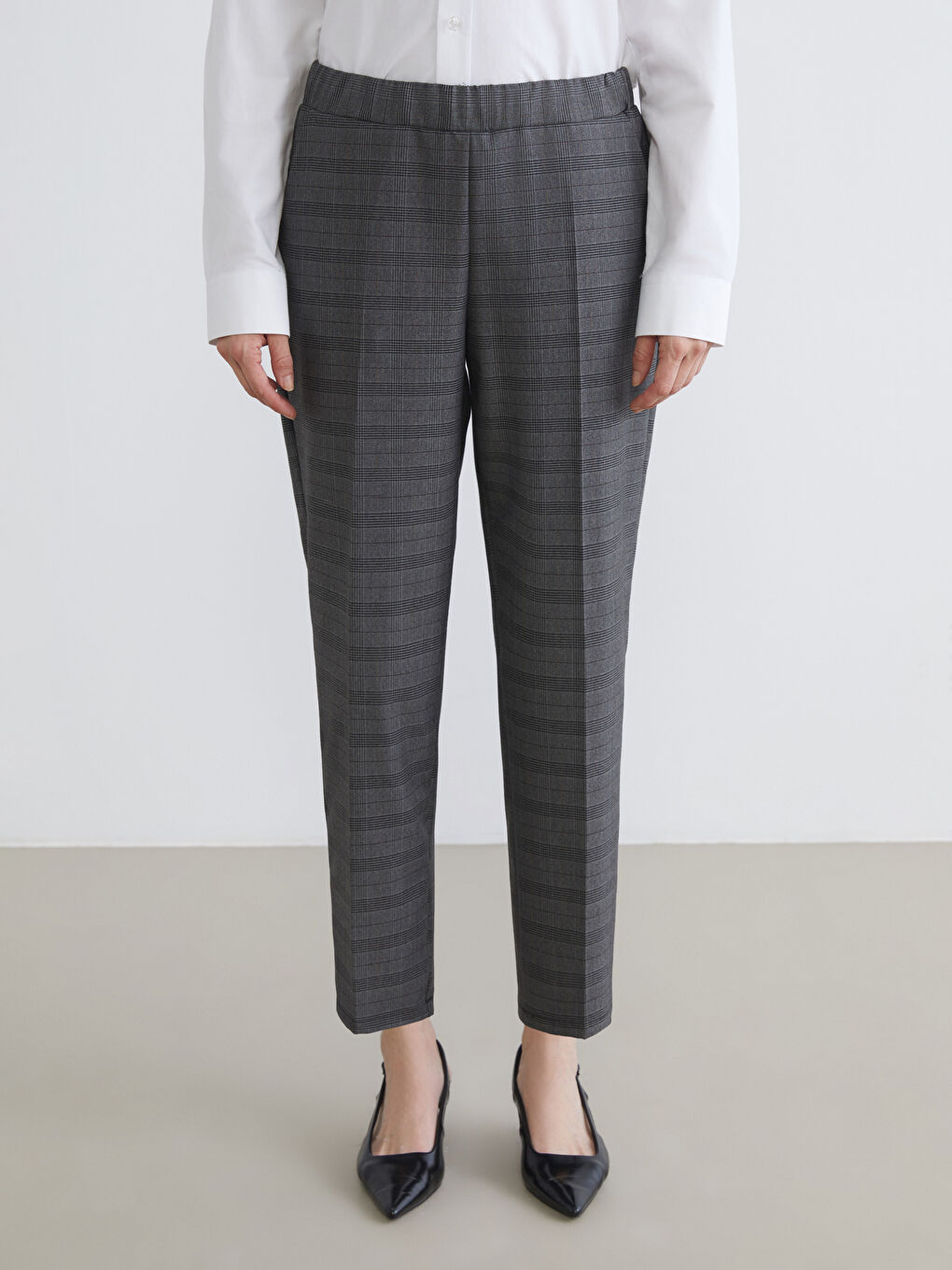 Elasticated Waist Plaid Women's Trousers-1