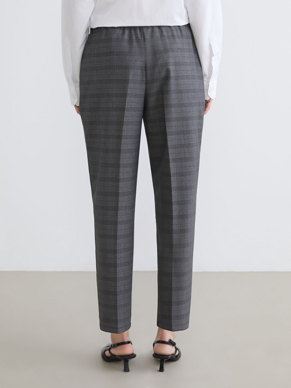 Elasticated Waist Plaid Women's Trousers-3