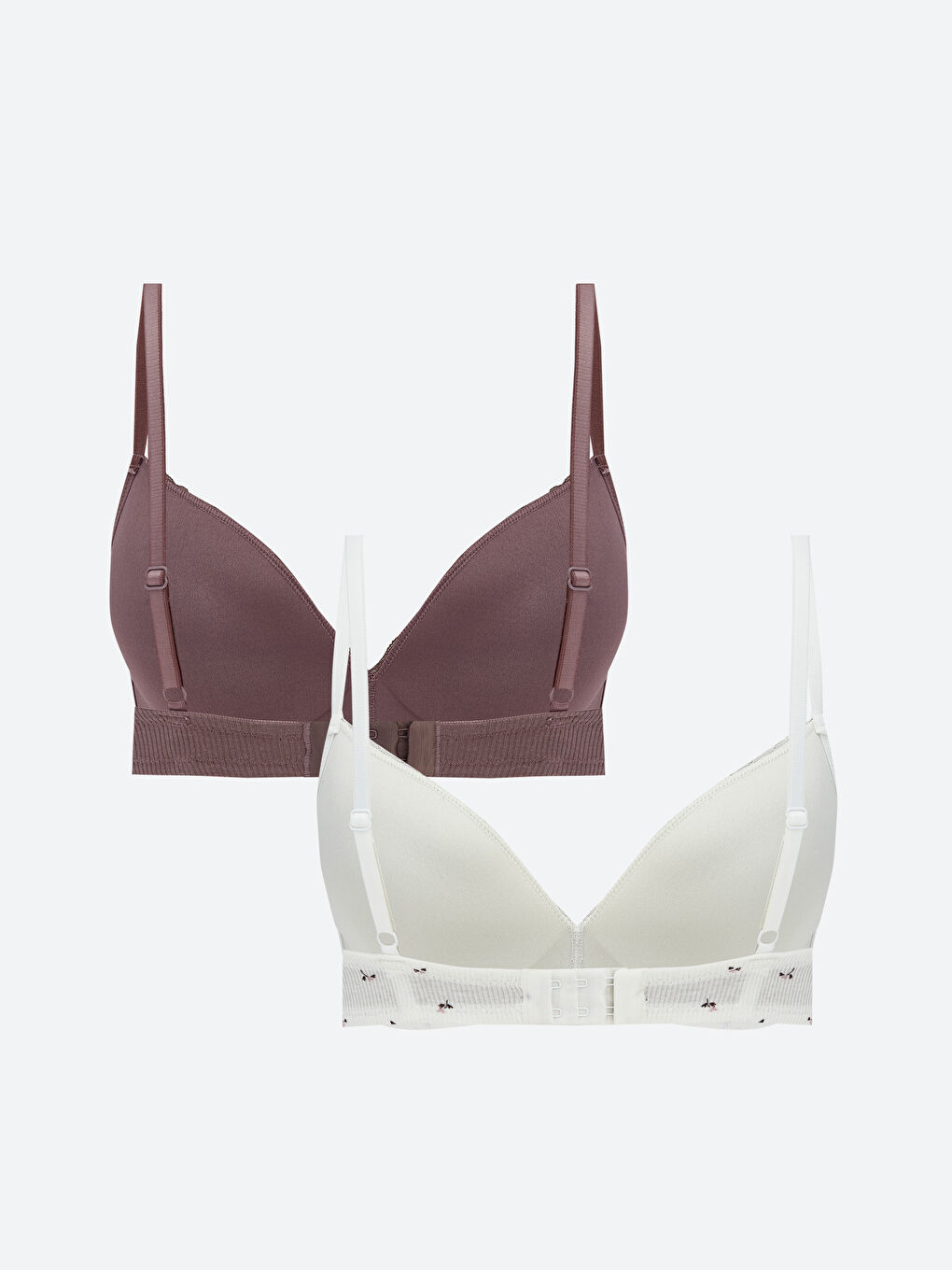 Ekru Balensiz Dolgusuz Çiçekli Üçgen Sütyen 2'li-1