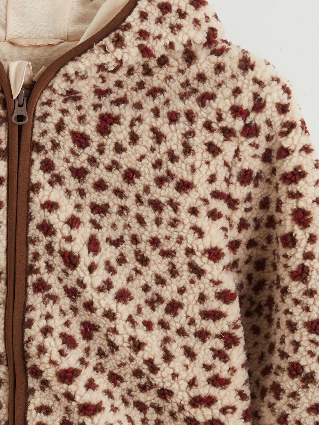 Pembe Kapüşonlu Leopar Desenli Kız Çocuk Pelüş Mont-1