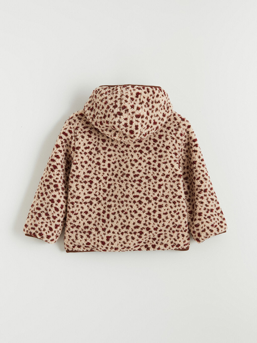 Pembe Kapüşonlu Leopar Desenli Kız Çocuk Pelüş Mont-3