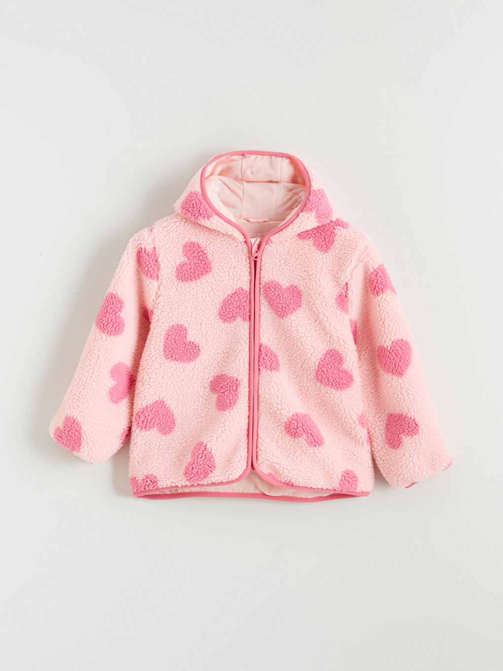 Pembe Kapüşonlu Kız Çocuk Pelüş Mont