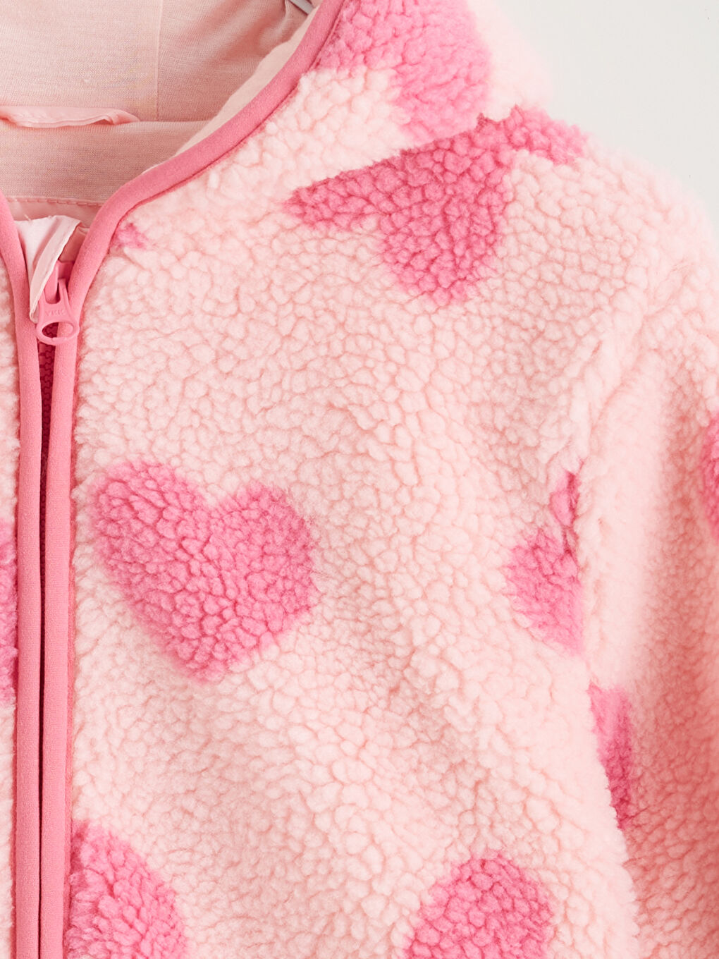 Pembe Kapüşonlu Kız Çocuk Pelüş Mont-1