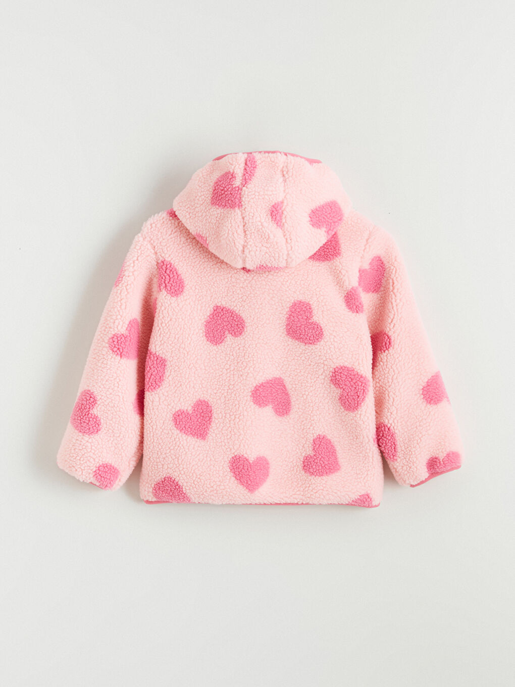 Pembe Kapüşonlu Kız Çocuk Pelüş Mont-3