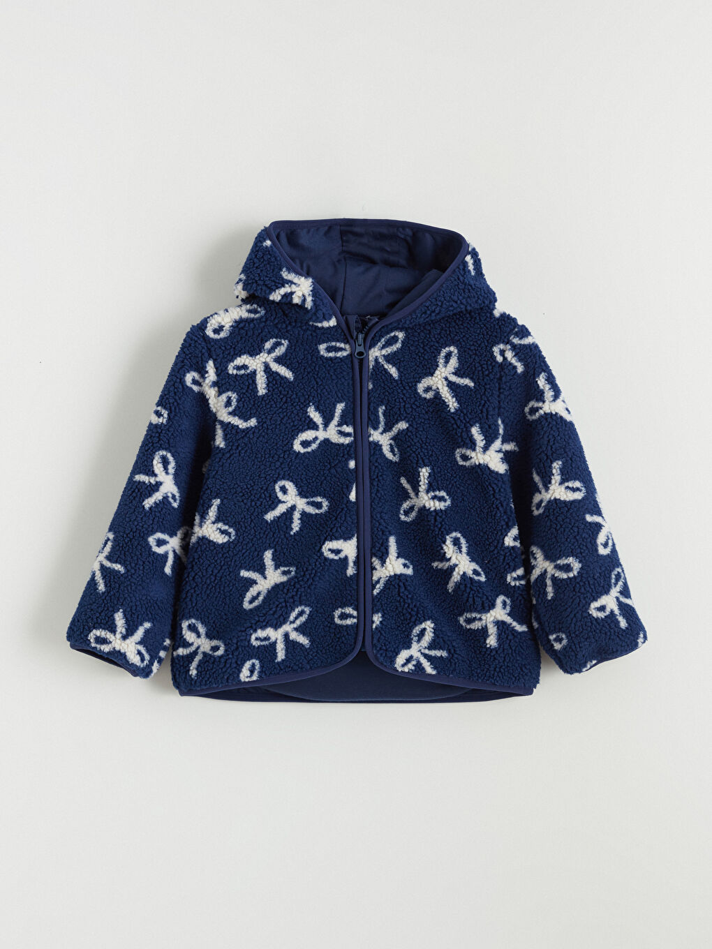 Lacivert Kapüşonlu Kız Çocuk Pelüş Mont