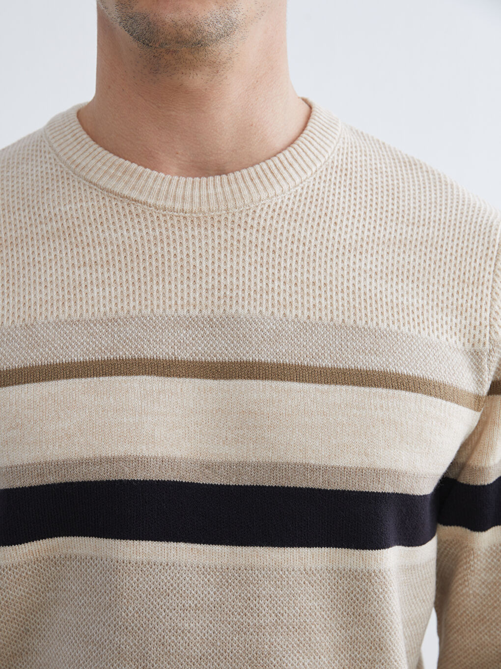 Πουλόβερ Πλεκτό Ριγέ Στρογγυλή Λαιμόκοψη για Άνδρες-2