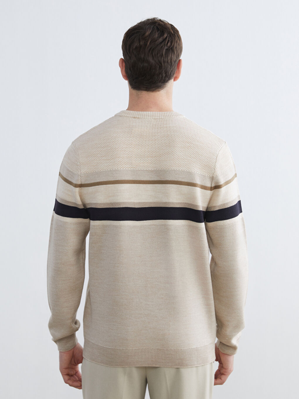 Πουλόβερ Πλεκτό Ριγέ Στρογγυλή Λαιμόκοψη για Άνδρες-3