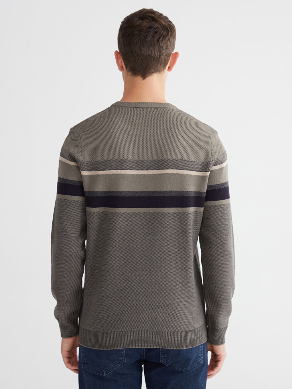 Yeşil Bisiklet Yaka Çizgili Erkek Triko Kazak-3