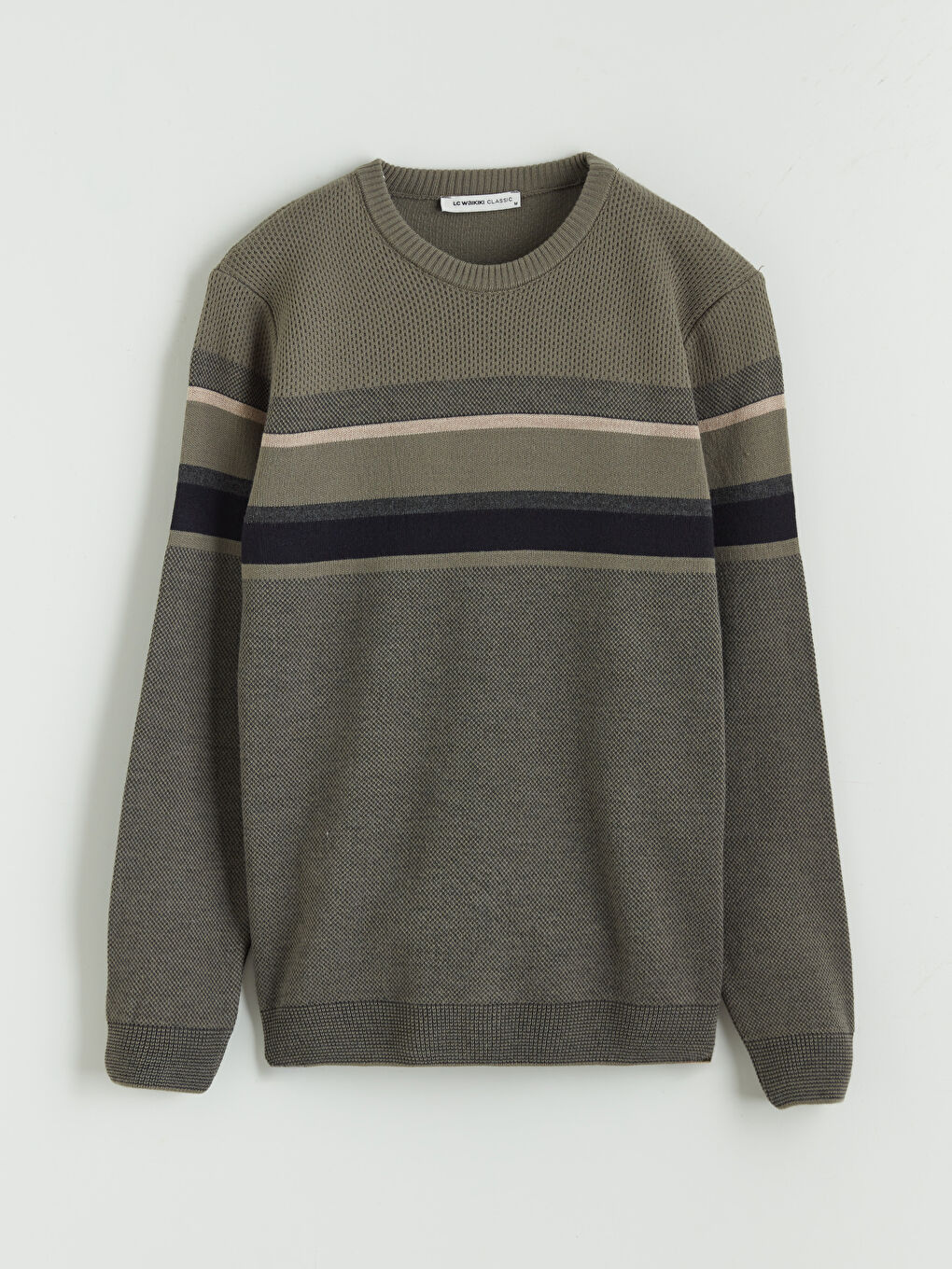 Yeşil Bisiklet Yaka Çizgili Erkek Triko Kazak-4