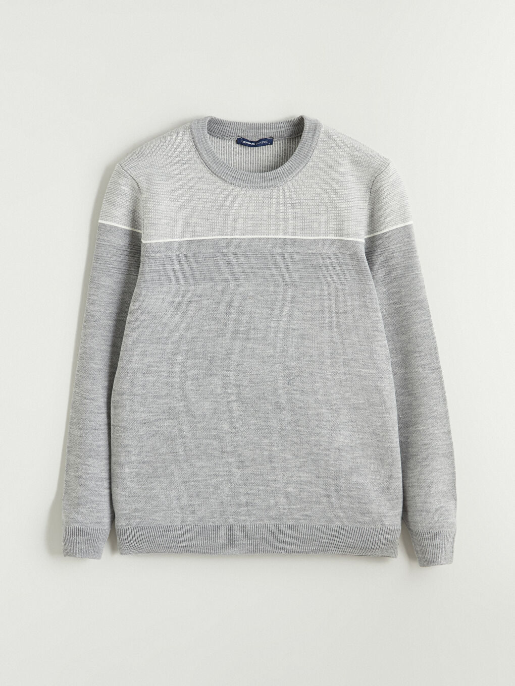 Gri Bisiklet Yaka Renk Bloklu Erkek Triko Kazak-4