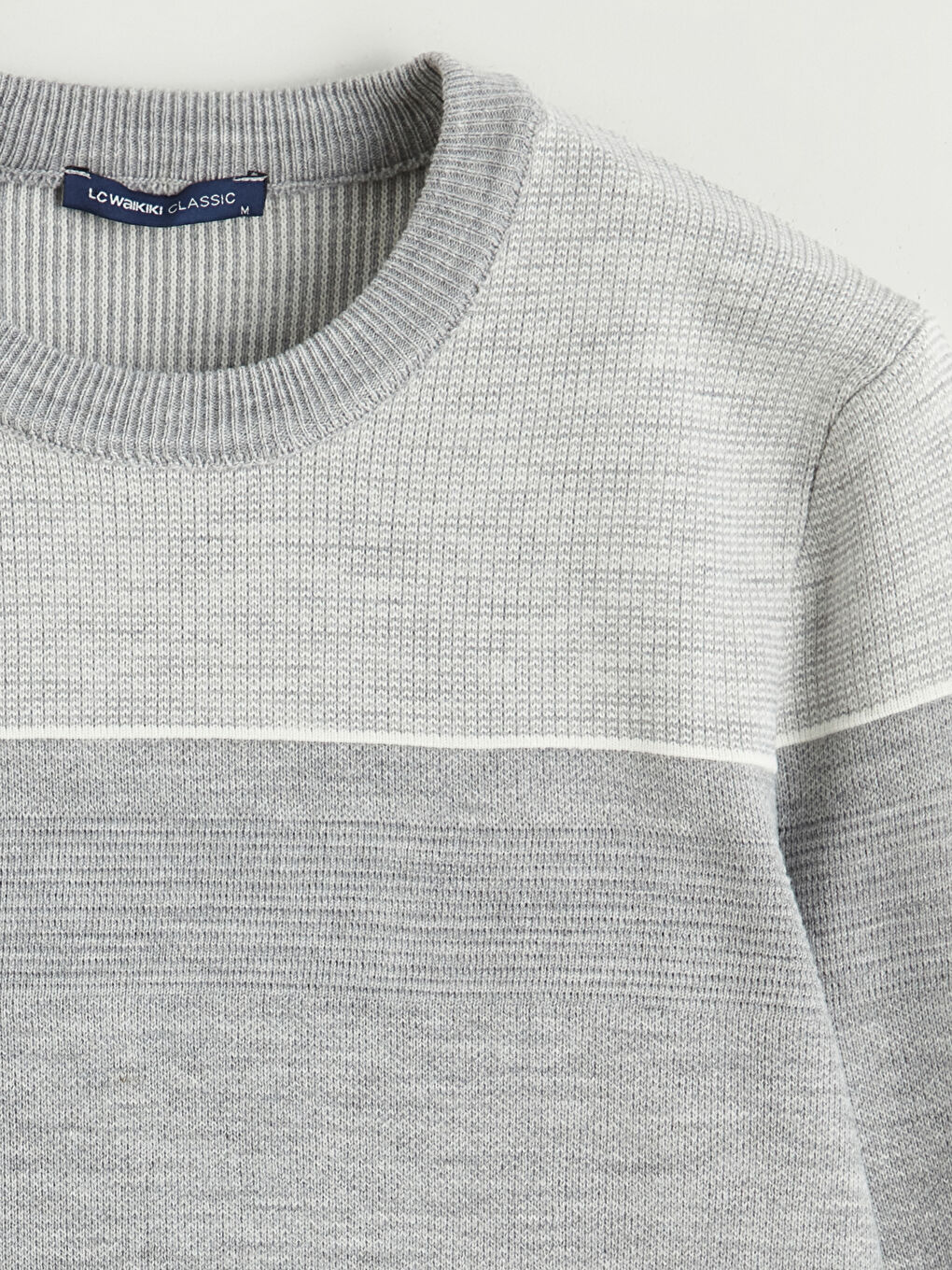 Gri Bisiklet Yaka Renk Bloklu Erkek Triko Kazak-5