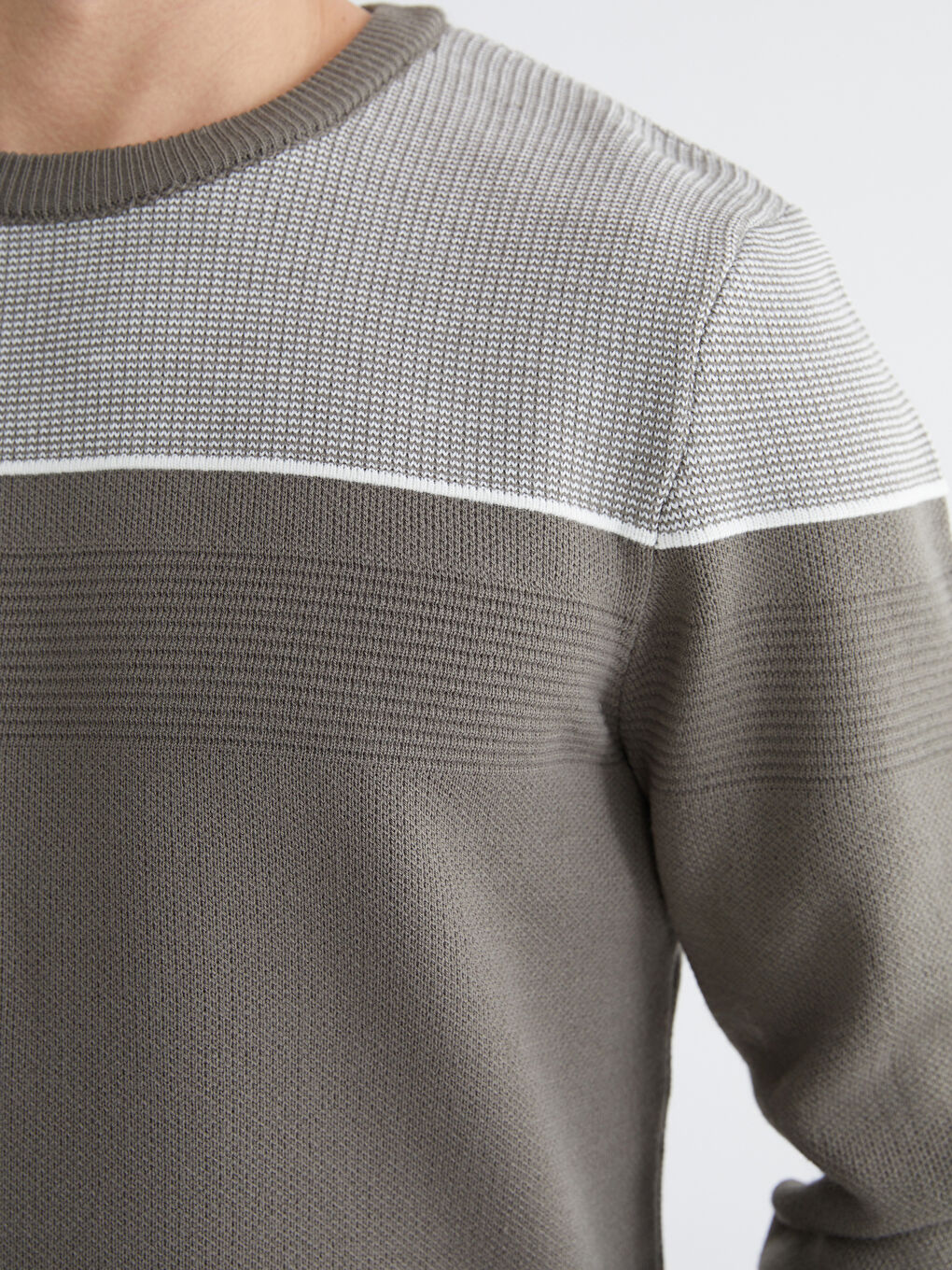 Yeşil Bisiklet Yaka Renk Bloklu Erkek Triko Kazak-2