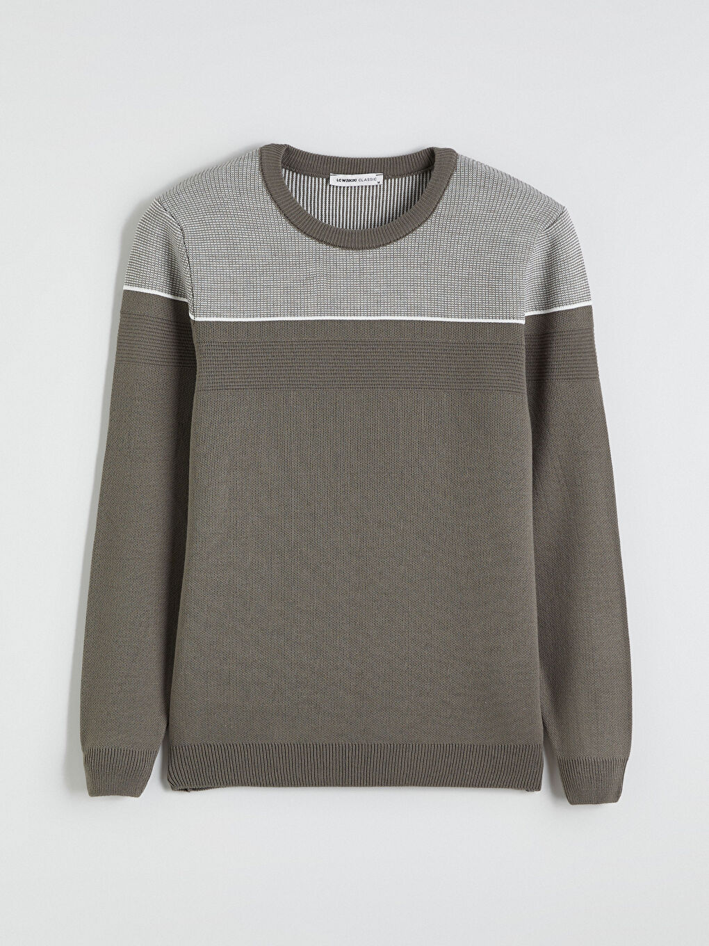 Yeşil Bisiklet Yaka Renk Bloklu Erkek Triko Kazak-4