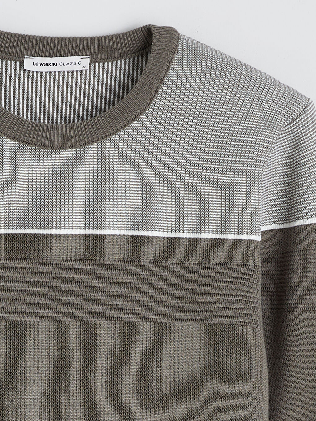 Yeşil Bisiklet Yaka Renk Bloklu Erkek Triko Kazak-5