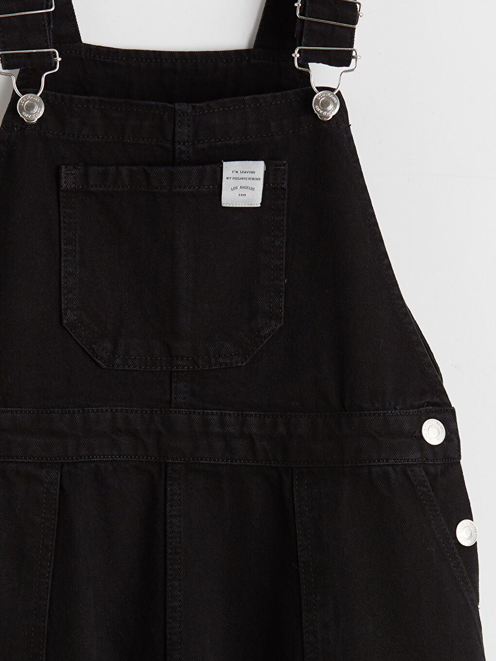 Siyah Kare Yaka Düz Askılı Kadın Jean Salopet Elbise-5