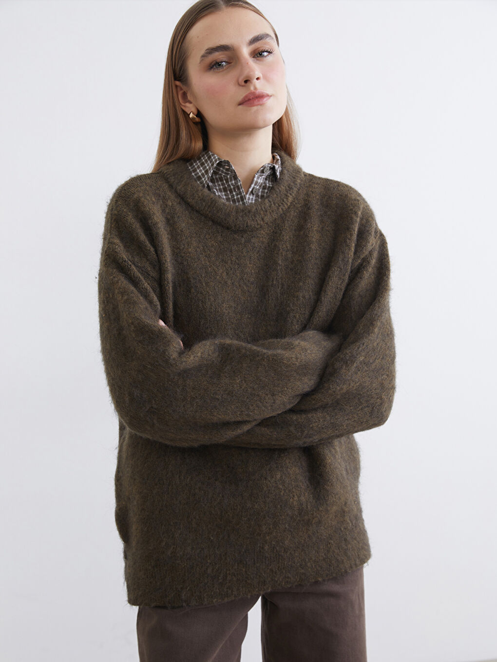 Haki Bisiklet Yaka Kadın Triko Kazak