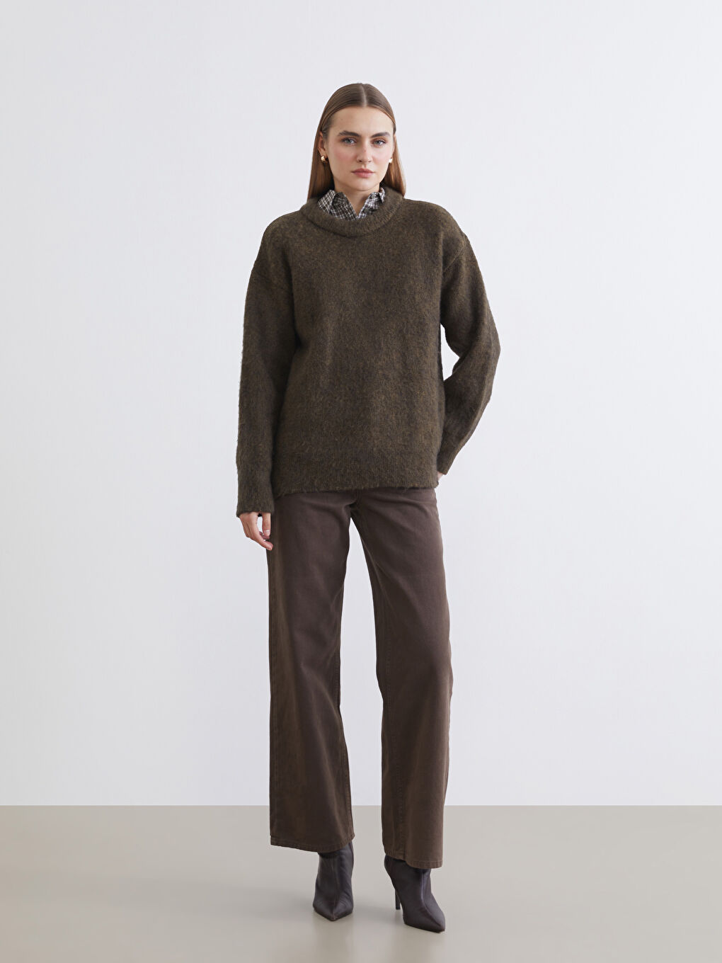 Haki Bisiklet Yaka Kadın Triko Kazak-1