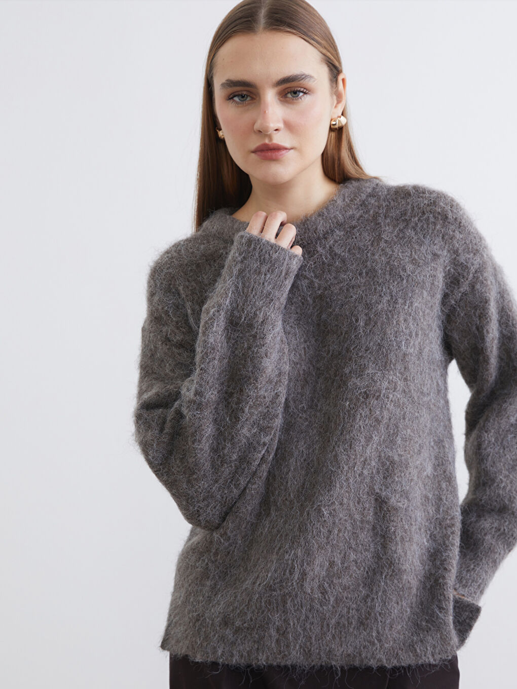 Kahverengi Bisiklet Yaka Kadın Triko Kazak