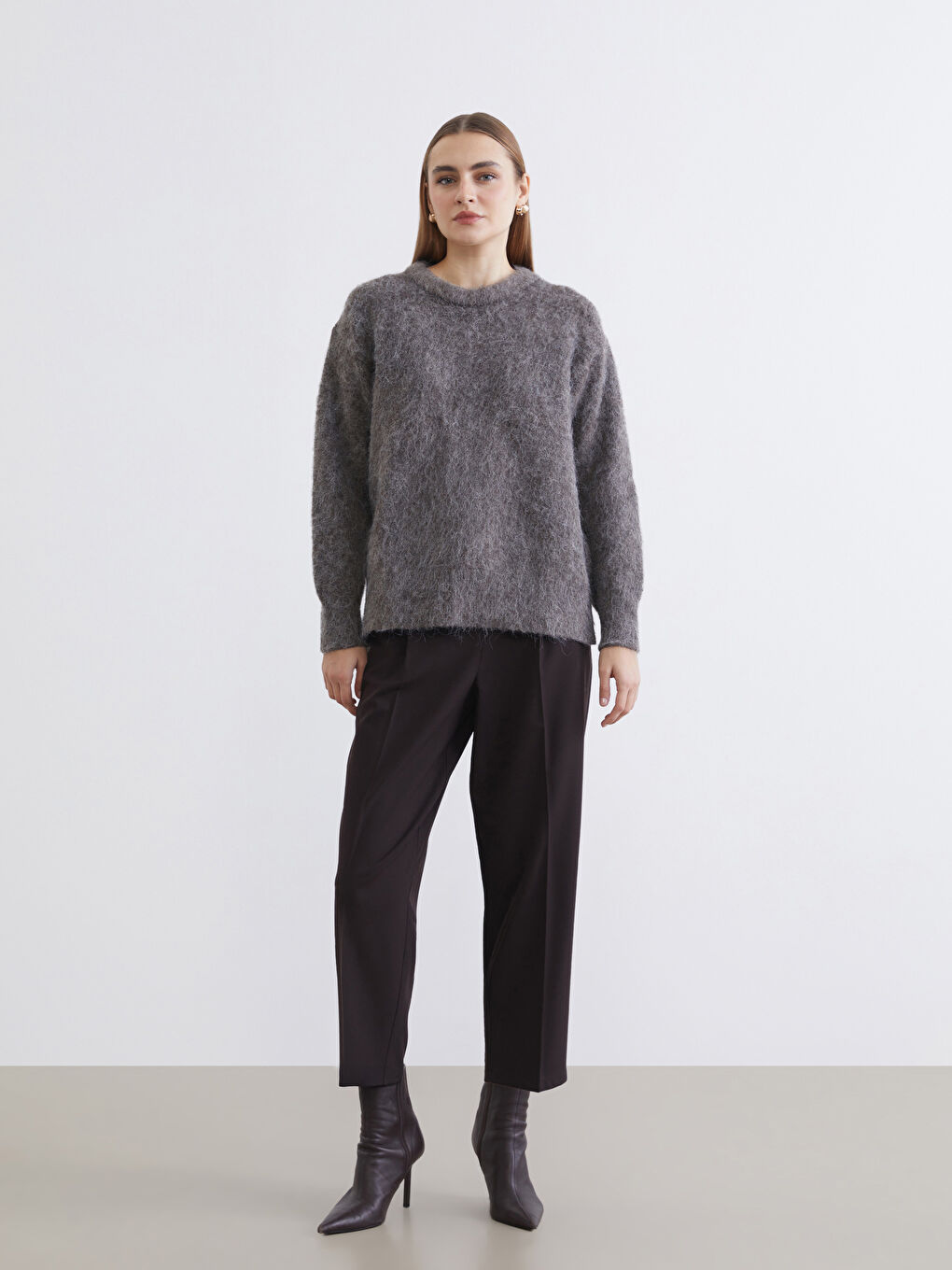 Kahverengi Bisiklet Yaka Kadın Triko Kazak-1