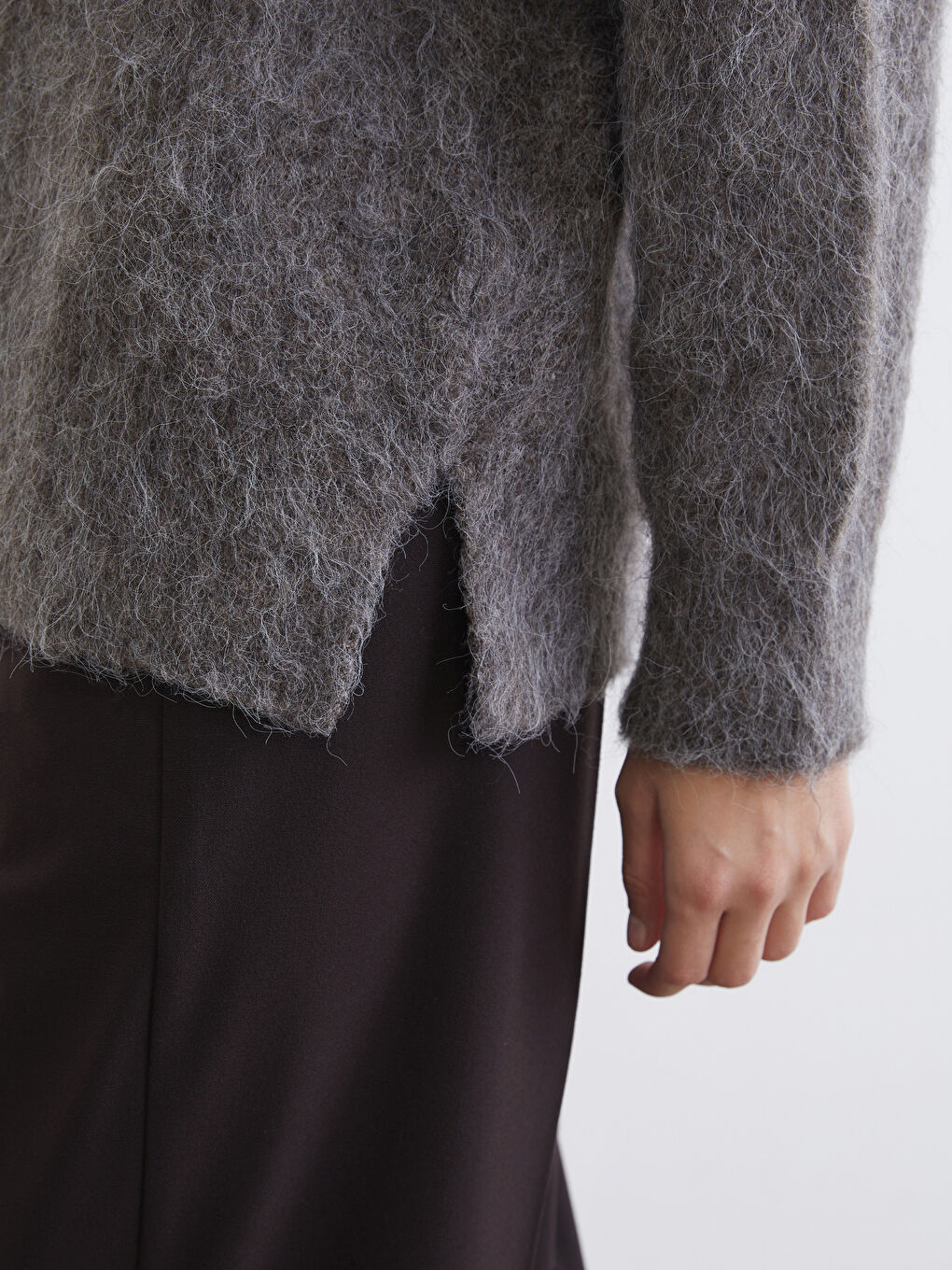 Kahverengi Bisiklet Yaka Kadın Triko Kazak-2