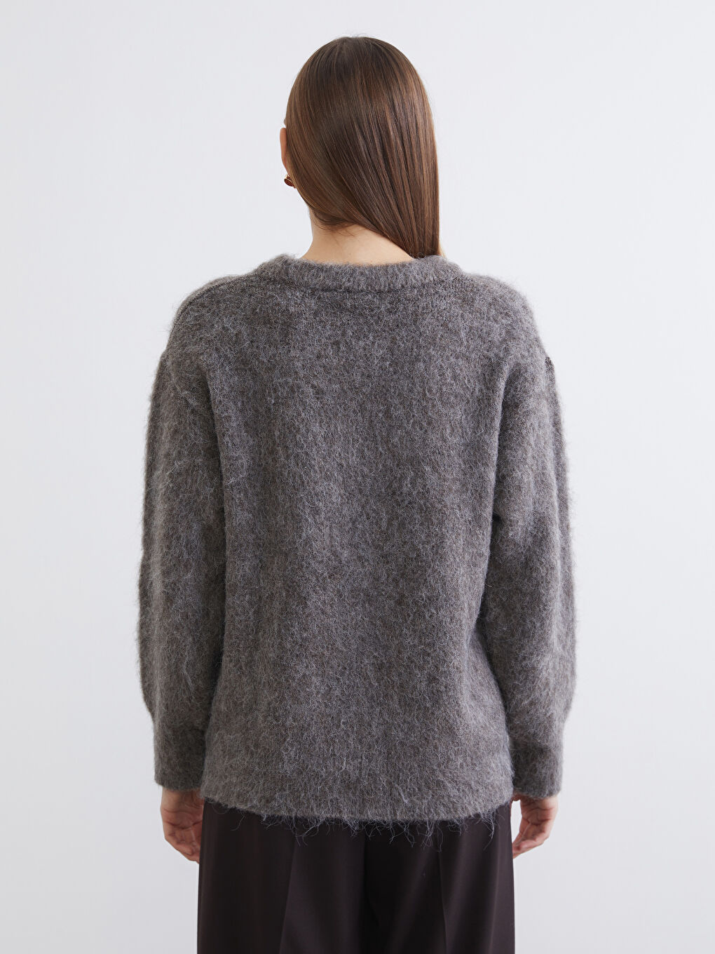 Kahverengi Bisiklet Yaka Kadın Triko Kazak-3