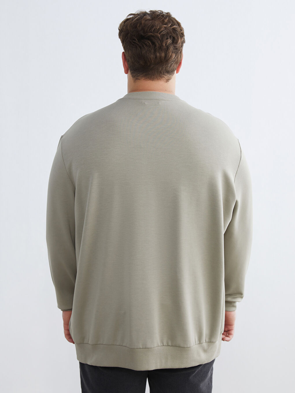 Bej Bisiklet Yaka Erkek Sweatshirt-3