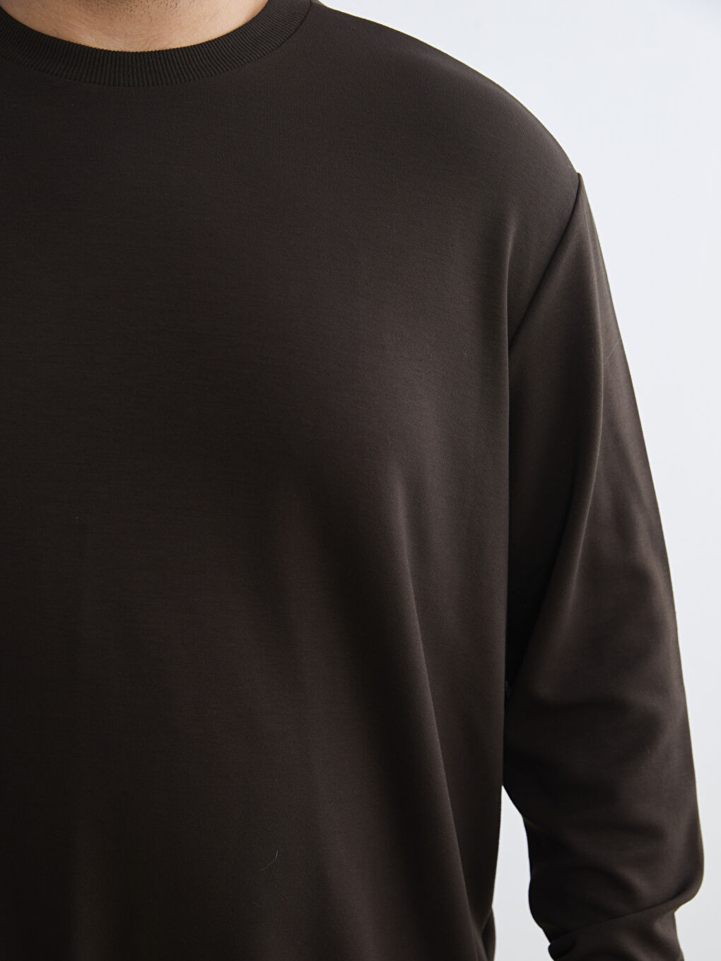 Kahverengi Bisiklet Yaka Erkek Sweatshirt-2