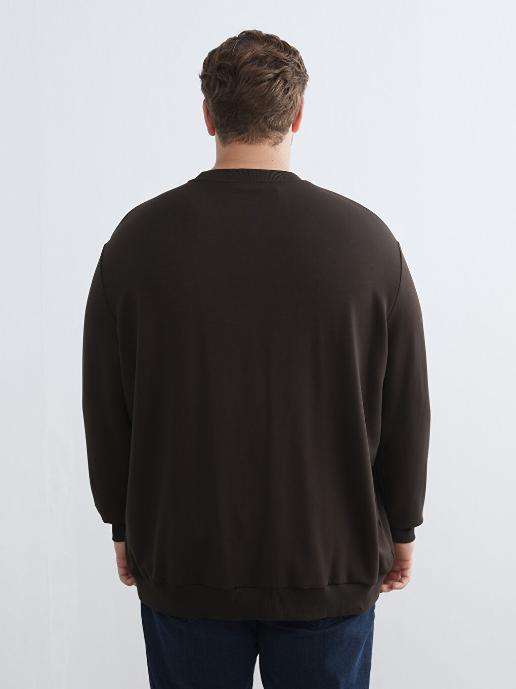 Kahverengi Bisiklet Yaka Erkek Sweatshirt-3