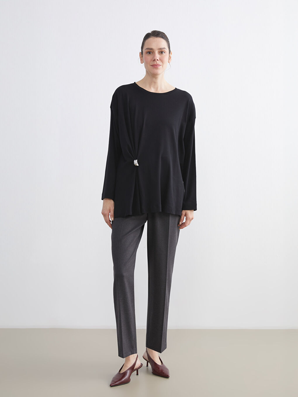 Crew Neck Ruched Women's Tunic-1