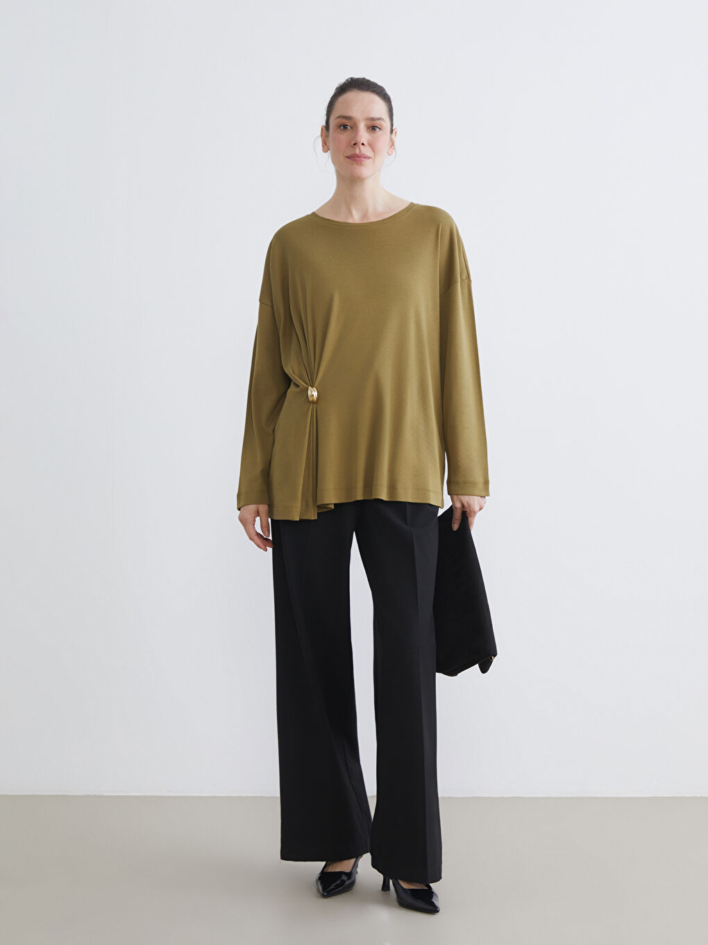 Yeşil Bisiklet Yaka Büzgülü Kadın Tunik-1