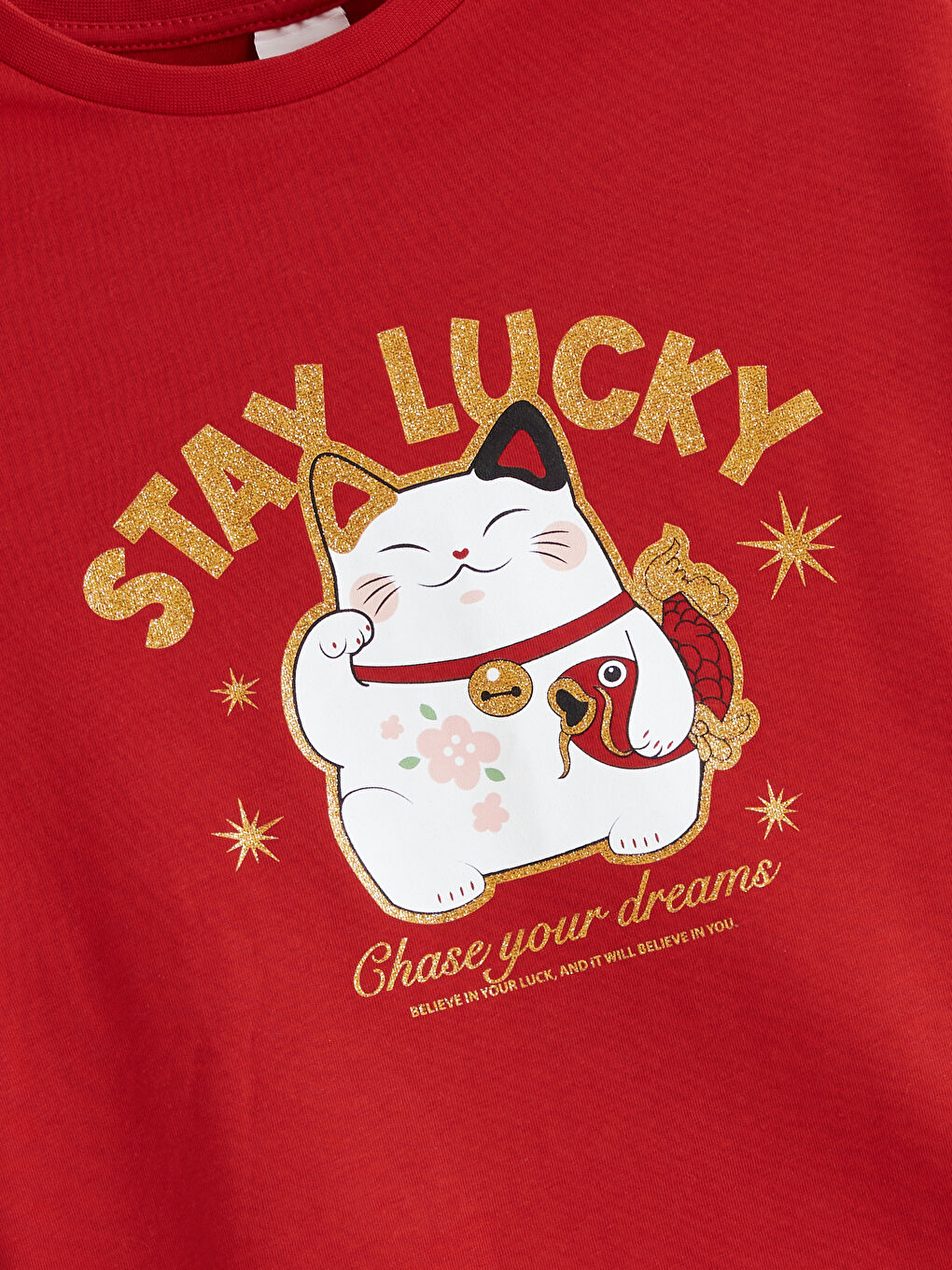 Kırmızı Bisiklet Yaka Baskılı Kız Çocuk Tişört-1