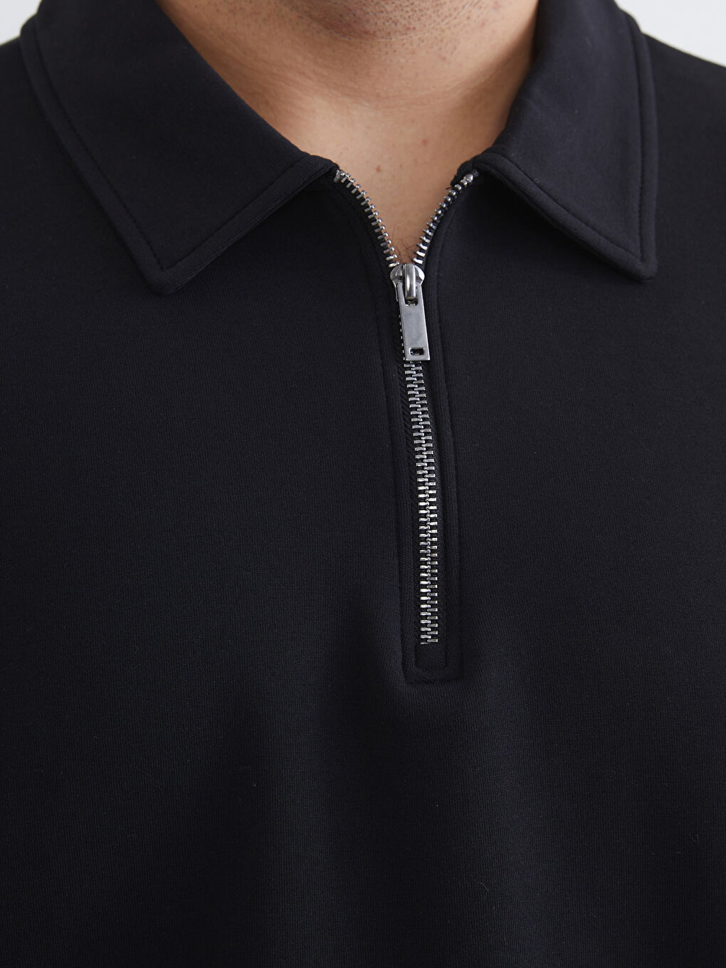 Siyah Büyük Beden Polo Yaka Erkek Sweatshirt-2