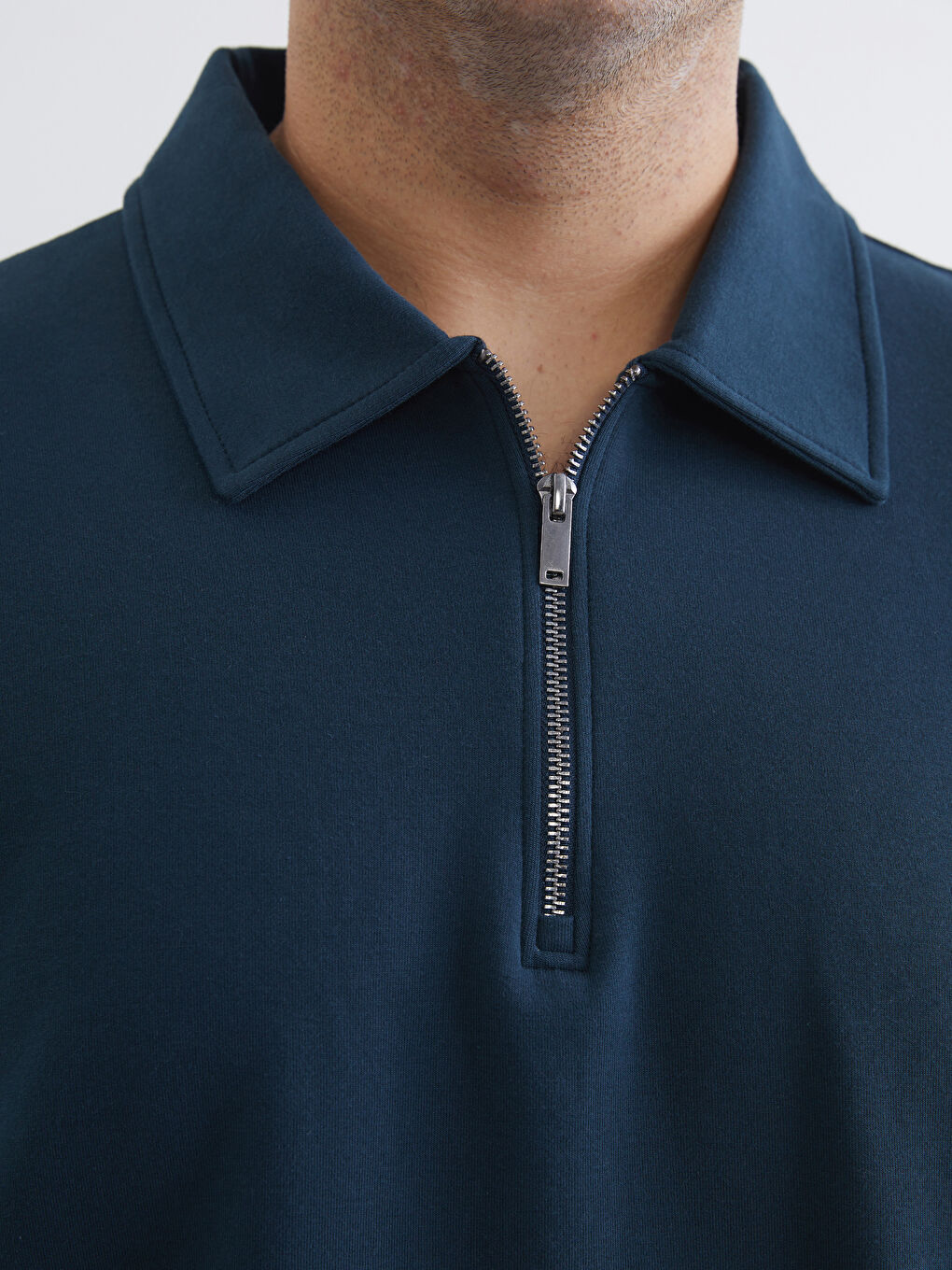 Petrol Büyük Beden Polo Yaka Erkek Sweatshirt-2