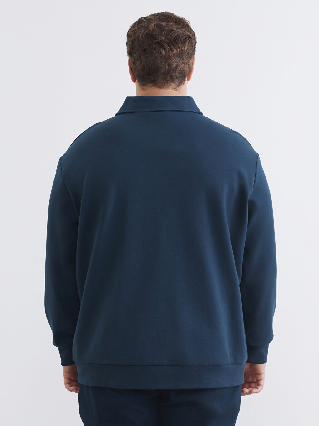 Petrol Büyük Beden Polo Yaka Erkek Sweatshirt-3