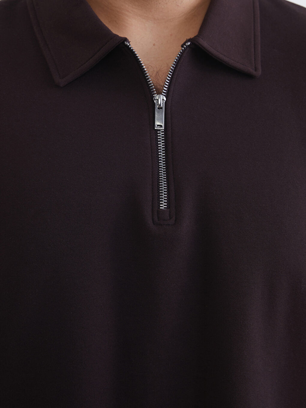 Kahverengi Büyük Beden Polo Yaka Erkek Sweatshirt-2