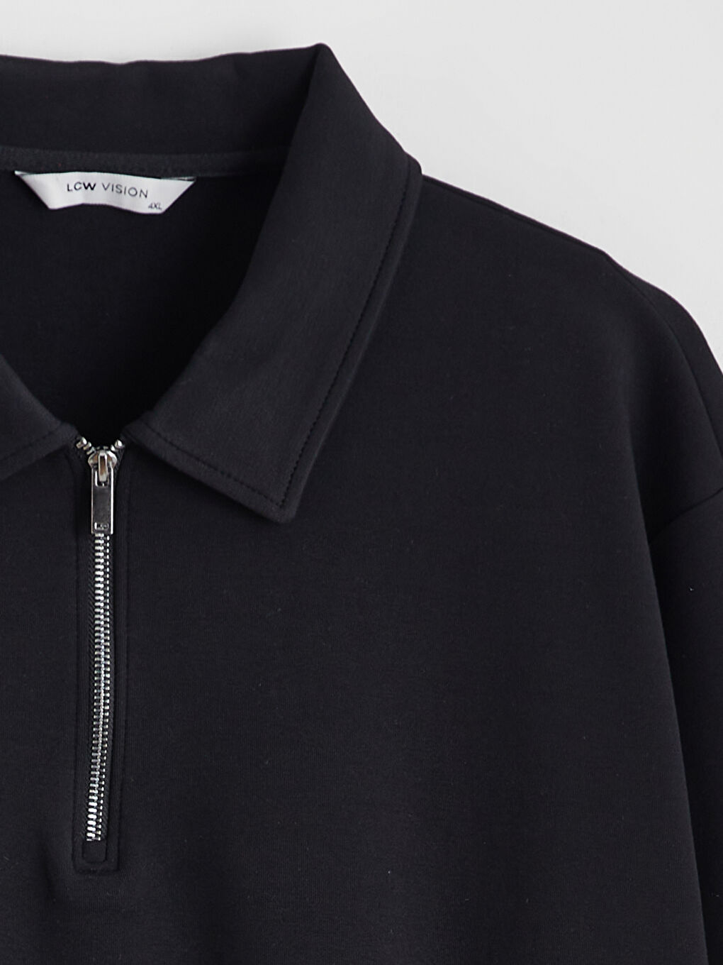 Siyah Büyük Beden Polo Yaka Erkek Sweatshirt-5