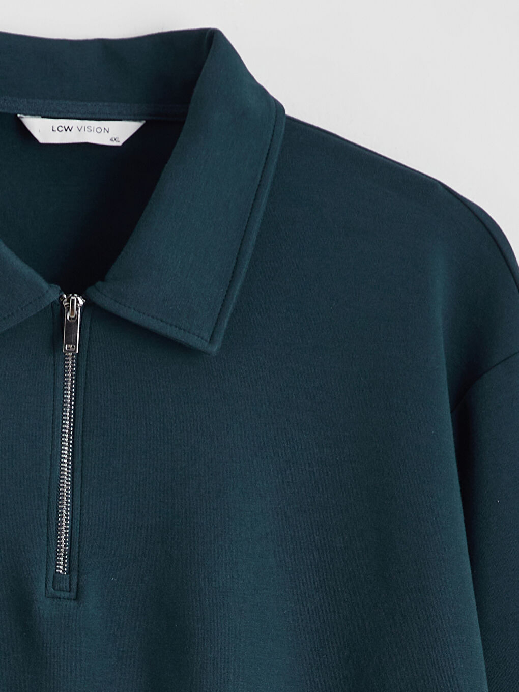 Petrol Büyük Beden Polo Yaka Erkek Sweatshirt-5