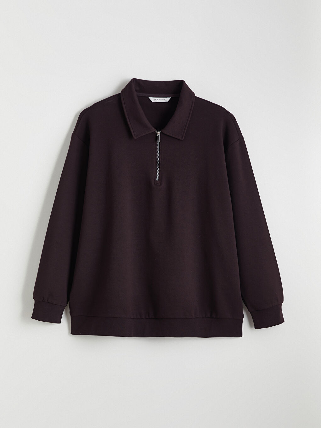 Kahverengi Büyük Beden Polo Yaka Erkek Sweatshirt-4