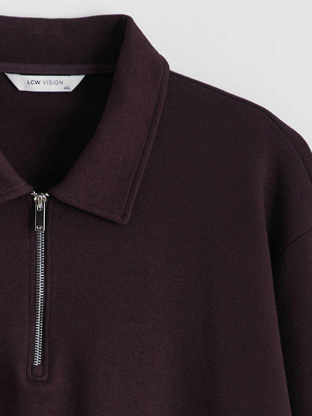 Kahverengi Büyük Beden Polo Yaka Erkek Sweatshirt-5